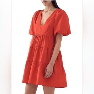 Bird & Knoll Gigi Red Tiered Mini Dress Pockets Size Large